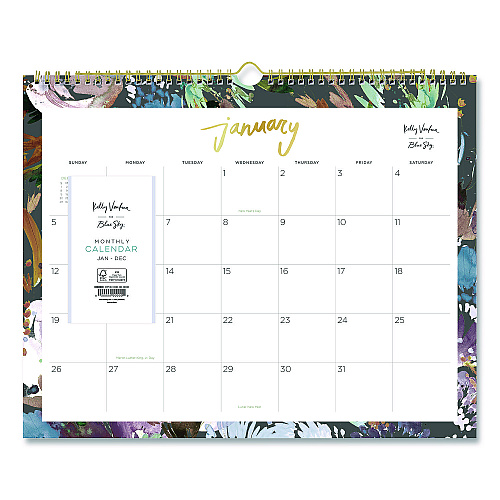 Blue Sky Midnight Garden Monthly Wall Calendar, 15 x 12, Floral Artwork, White/Multicolor Sheets, 12-Month (Jan to Dec): 2026 (149058)