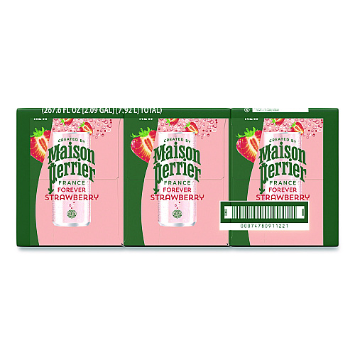 Nestle Maison Perrier Sparkling Water, 11.15 oz Can, Strawberry, 8 Cans/Box (91122)