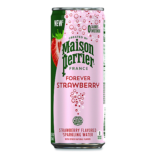Nestle Maison Perrier Sparkling Water, 11.15 oz Can, Strawberry, 8 Cans/Box (91122)