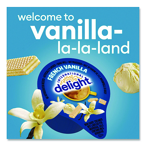 International Delight Flavored Liquid Non-Dairy Coffee Creamer, French Vanilla, 0.44 oz Mini Cups, 24/Box (100681)
