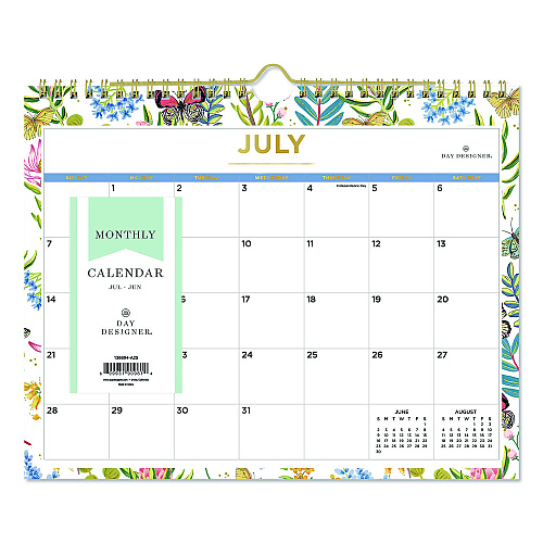 Blue Sky Day Designer Flutter Academic Year Wall Calendar, Butterfly Floral Artwork, 11 x 8.75, 12-Month (July to June): 2025 to 2026 (136694)