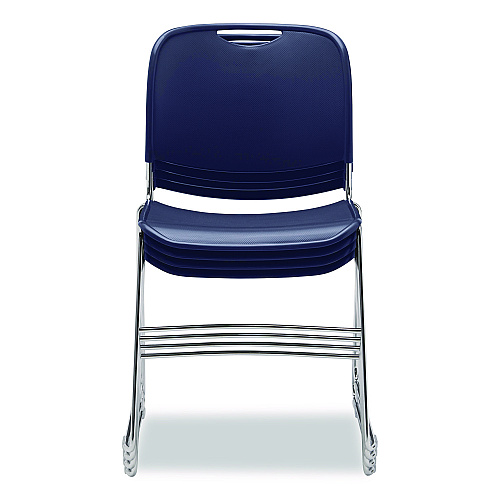 NPS 8500 Series Ultra-Compact Plastic Stack Chair, Supports Up to 500 lbs, 17" Seat Height, Blue Seat/Back, Chrome Base, 4/Carton (85054)