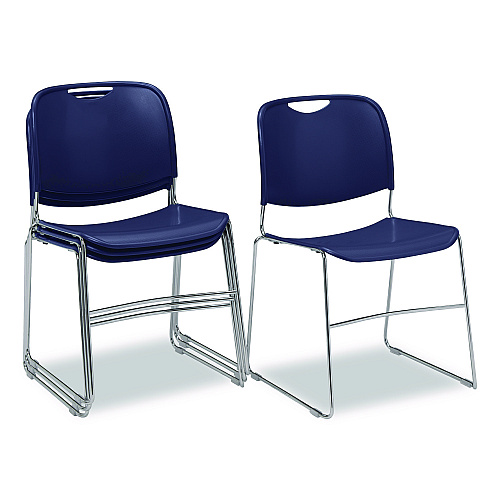 NPS 8500 Series Ultra-Compact Plastic Stack Chair, Supports Up to 500 lbs, 17" Seat Height, Blue Seat/Back, Chrome Base, 4/Carton (85054)