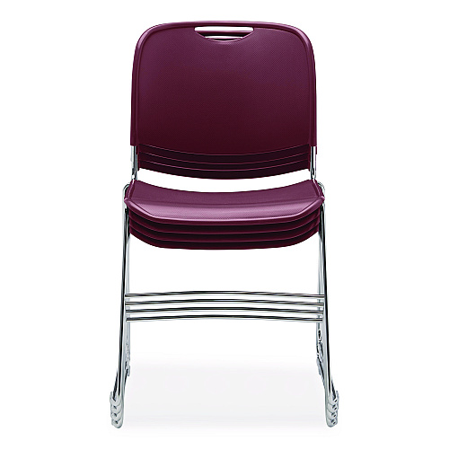 NPS 8500 Series Ultra-Compact Plastic Stack Chair, Supports 500 lbs, 17" Seat Height, Burgundy Seat/Back, Chrome Base, 4/Carton (85084)