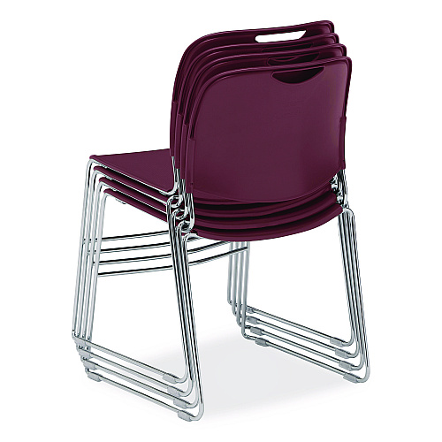 NPS 8500 Series Ultra-Compact Plastic Stack Chair, Supports 500 lbs, 17" Seat Height, Burgundy Seat/Back, Chrome Base, 4/Carton (85084)