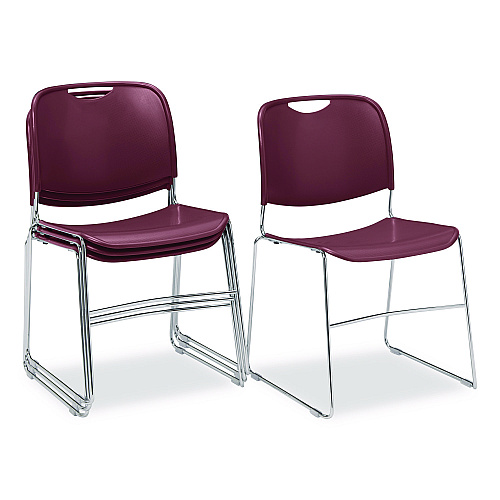 NPS 8500 Series Ultra-Compact Plastic Stack Chair, Supports 500 lbs, 17" Seat Height, Burgundy Seat/Back, Chrome Base, 4/Carton (85084)