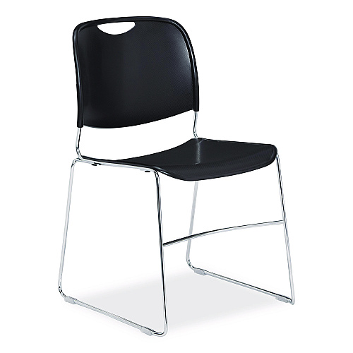 NPS 8500 Series Ultra-Compact Plastic Stack Chair, Supports Up to 500 lbs, 17" Seat Height, Black Seat/Back, Chrome Base, 4/CT (85104)