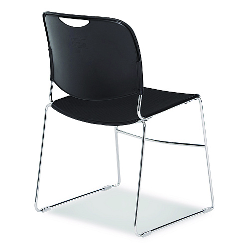 NPS 8500 Series Ultra-Compact Plastic Stack Chair, Supports Up to 500 lbs, 17" Seat Height, Black Seat/Back, Chrome Base, 4/CT (85104)