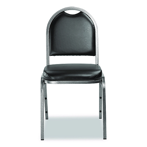 NPS 9200 Series Premium Upholstered Stack Chair, Vinyl, Supports Up to 500 lb,19" Seat Height, Black Seat/Back, Silver Base, 2/PK (9210SV2)
