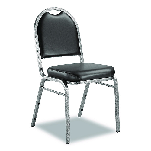 NPS 9200 Series Premium Upholstered Stack Chair, Vinyl, Supports Up to 500 lb,19" Seat Height, Black Seat/Back, Silver Base, 2/PK (9210SV2)