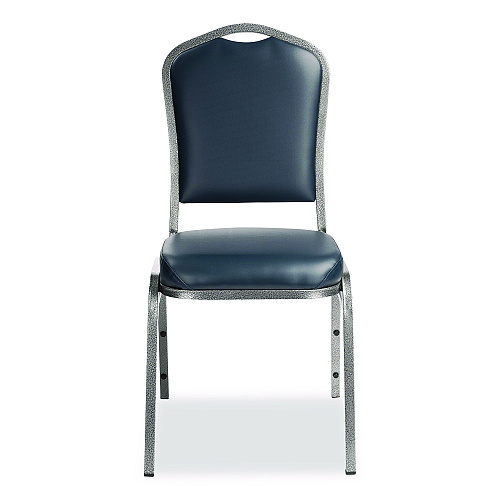 NPS 9300 Series Deluxe Upholstered Stack Chair, Vinyl, Supports 500 lb, 19" Seat Ht, Midnight Blue Seat/Back, Silver Base, 2/Pack (9304SV2)