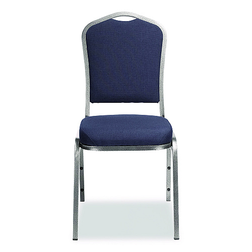 NPS 9300 Series Deluxe Upholstered Stack Chair, Fabric, Supports 500 lb, 19" Seat Ht, Midnight Blue Seat/Back, Silver Base, 2/PK (9354SV2)