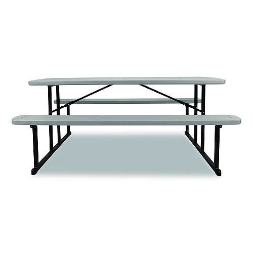 NPS Blow Molded Folding Picnic Table, Rectangular, 57w x 72d x 29.5h, Speckled Gray Top, Black Base/Legs (BMPT3072BK02)