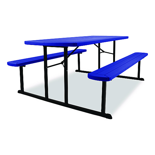 NPS Blow Molded Folding Picnic Table, Rectangular, 57w x 72d x 29.5h, Blue Top, Black Base/Legs (BMPT3072BK04)