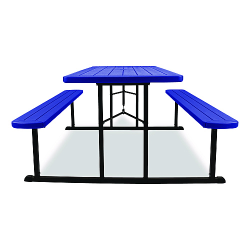 NPS Blow Molded Folding Picnic Table, Rectangular, 57w x 72d x 29.5h, Blue Top, Black Base/Legs (BMPT3072BK04)