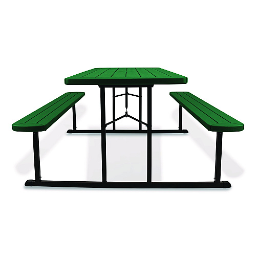 NPS Blow Molded Folding Picnic Table, Rectangular, 57w x 72d x 29.5h, Green Top, Black Base/Legs (BMPT3072BK06)