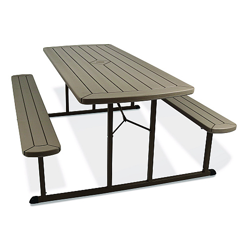 NPS Blow Molded Folding Picnic Table, Rectangular, 57w x 72d x 29.5h, Brown Top, Brown Base/Legs (BMPT3072BR03)