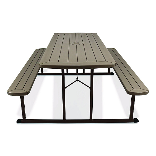 NPS Blow Molded Folding Picnic Table, Rectangular, 57w x 72d x 29.5h, Brown Top, Brown Base/Legs (BMPT3072BR03)