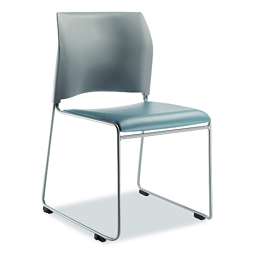 NPS 8700 Series Cafetorium Plush Vinyl Stack Chair, Supports Up to 500 lb, 18" Seat Ht, Blue Seat, Gray Back, Silver Base, 4/CT (874212024)