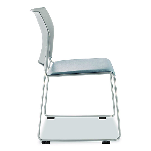 NPS 8700 Series Cafetorium Plush Vinyl Stack Chair, Supports Up to 500 lb, 18" Seat Ht, Blue Seat, Gray Back, Silver Base, 4/CT (874212024)