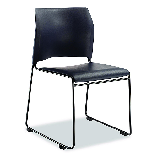 NPS 8700 Series Cafetorium Plush Vinyl Stack Chair, Supports Up to 500 lb, 18" Seat Height, Blue Seat/Back, Black Base, 4/Carton (870410044)