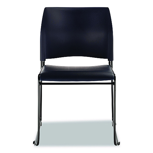 NPS 8700 Series Cafetorium Plush Vinyl Stack Chair, Supports Up to 500 lb, 18" Seat Height, Blue Seat/Back, Black Base, 4/Carton (870410044)