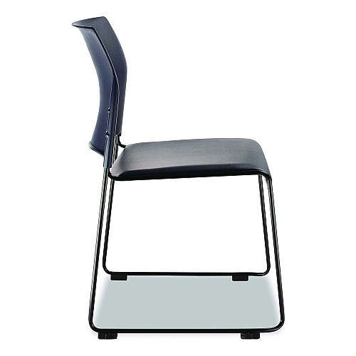 NPS 8700 Series Cafetorium Plush Vinyl Stack Chair, Supports Up to 500 lb, 18" Seat Height, Blue Seat/Back, Black Base, 4/Carton (870410044)