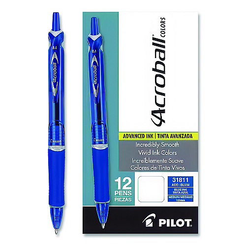 Pilot Acroball Colors Advanced Ink Hybrid Gel Pen, Retractable, Medium 1 mm, Blue Ink, Translucent Blue/Blue Barrel, Dozen (31811)