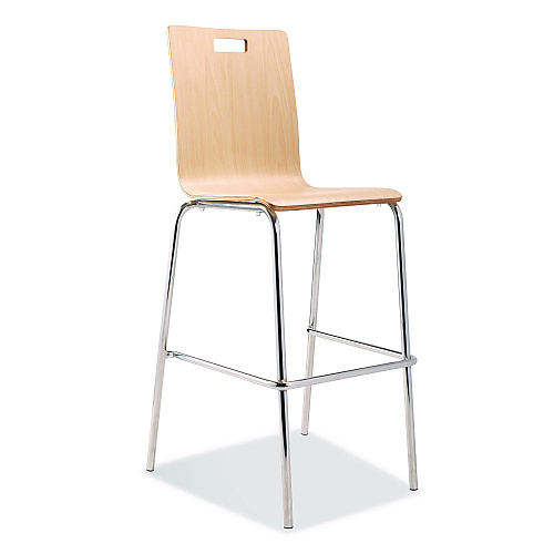 NPS Bushwick Series Bentwood Stool, Supports Up to 500 lb, 30" Seat Height, Natural Seat, Natural Back, Chrome Base, 4/Carton (BCS224)