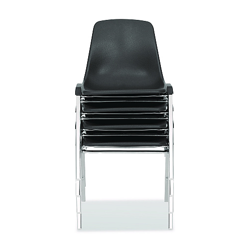 NPS 8100 Series Poly Shell Stacking Chair, Supports Up to 500 lb, 18" Seat Height, Black Seat, Black Back, Chrome Base, 4/Carton (81104)