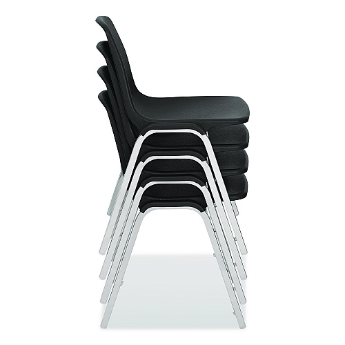 NPS 8100 Series Poly Shell Stacking Chair, Supports Up to 500 lb, 18" Seat Height, Black Seat, Black Back, Chrome Base, 4/Carton (81104)