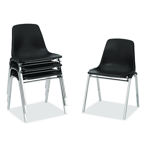 NPS 8100 Series Poly Shell Stacking Chair, Supports Up to 500 lb, 18" Seat Height, Black Seat, Black Back, Chrome Base, 4/Carton (81104)