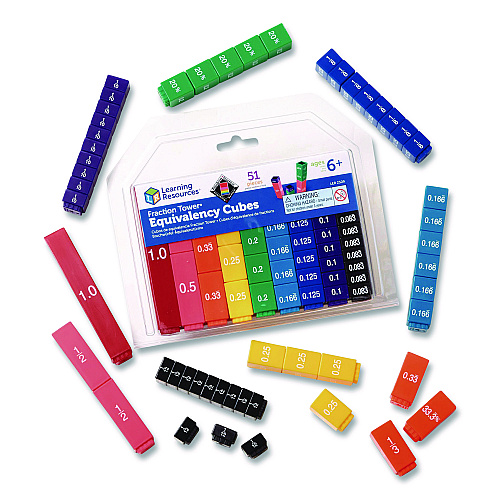 Learning Resources Fraction Tower Equivalency Cubes, Nine Sizes, Grades 1 to 4, 51 Pieces (LER2509)