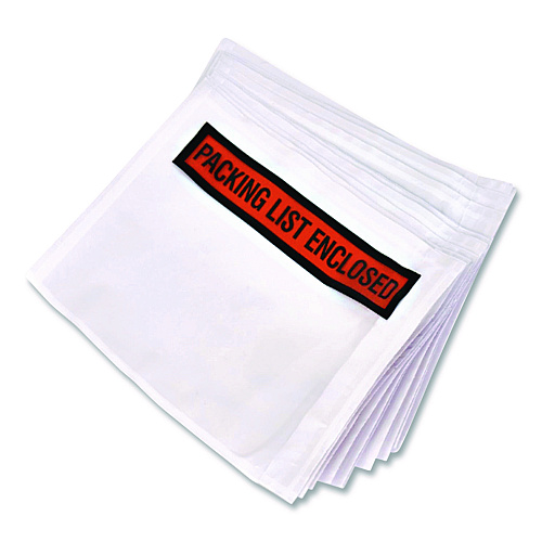 Duck Packing List Envelopes, Top-Print Front: Packing List/Invoice Enclosed, 4.5 x 5.5, Clear/Orange, 500/Box (PL500V)