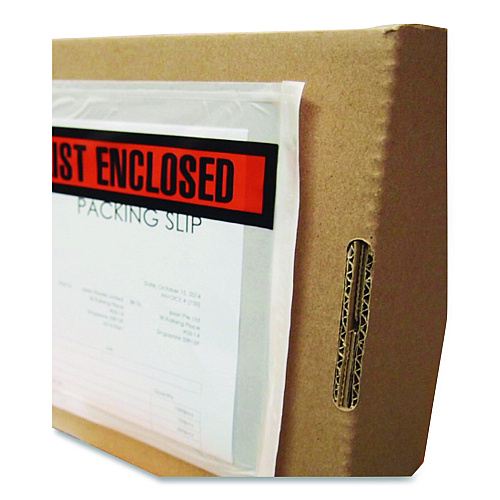 Duck Packing List Envelopes, Top-Print Front: Packing List/Invoice Enclosed, 4.5 x 5.5, Clear/Orange, 500/Box (PL500V)