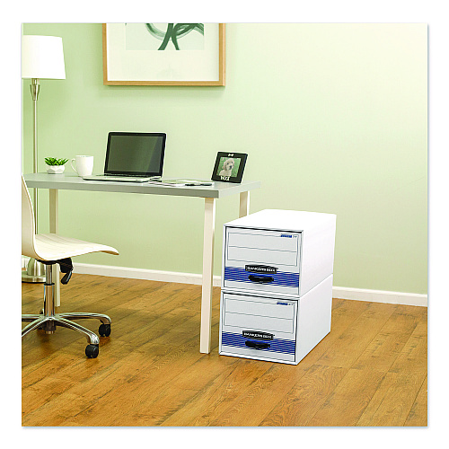 Bankers Box STOR/DRAWER Basic Space-Savings Storage Drawers, Letter Files, 14" x 25.5" x 11.5", White/Blue (00721EA)
