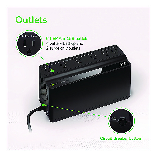 APC BN450M Back-UPS 450 VA Battery Backup System, 6 Outlets, 450 VA, 180 J