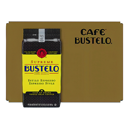 Cafe Bustelo Supreme Espresso-Style Whole Bean Coffee, Dark Roast, 2 lb Bag (01800)