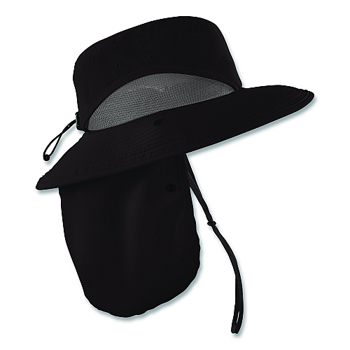 ergodyne Chill-Its 8934 Ranger Hat with Neck Shade, Microfiber/Polyester, Small/Medium, Black (12725)