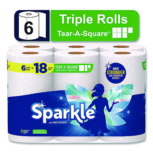 Sparkle Pick-A-Size Perforated Kitchen Triple Roll Towels with Thirst Pockets, 2-Ply, 11 x 6, White, 165 Sheets/Roll, 6 Rolls/Pack (22269501)