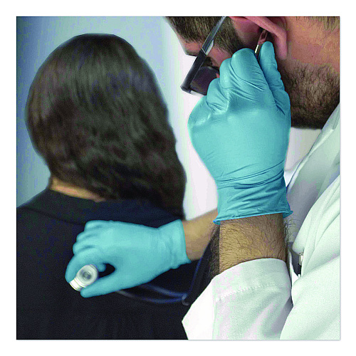 AMMEX Professional Nitrile Exam Gloves, Powder-Free, Medium, 3 mil Thick, 9.5" Long, Light Blue, 100/Box (APFN44100)