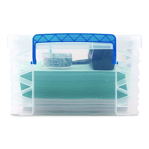 Advantus Super Stacker Lift-Off Lid Storage Tote, 14.25 x 10.3 x 6.5, Transparent/Blue (39811)