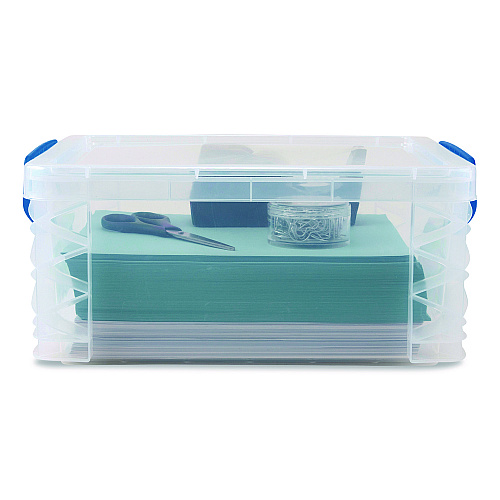 Advantus Super Stacker Lift-Off Lid Storage Tote, 14.25 x 10.3 x 6.5, Transparent/Blue (39811)