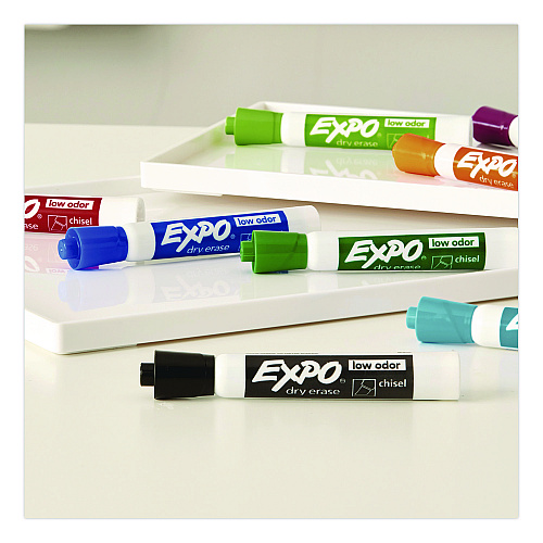 EXPO Low-Odor Dry-Erase Markers, Broad Chisel Tip, Assorted Colors, 8/Pack (1743032)