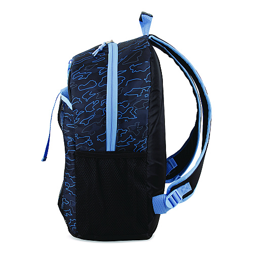 FUEL Bijoux Deluxe Backpack and Lunch Bag Bundle, 15.5" Laptop Sleeve, 12" x 8" x 18.5" and 7.5" x 4.25" x 9", Black/Blue Camo (110592STOC2)