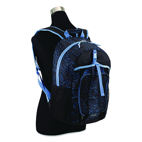 FUEL Bijoux Deluxe Backpack and Lunch Bag Bundle, 15.5" Laptop Sleeve, 12" x 8" x 18.5" and 7.5" x 4.25" x 9", Black/Blue Camo (110592STOC2)