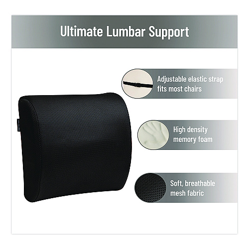 Mind Reader Memory Foam Ergonomic Lumbar Support Chair Cushion, 4 x 13.5 x 12.25, Black (BACKFOAMBLK)