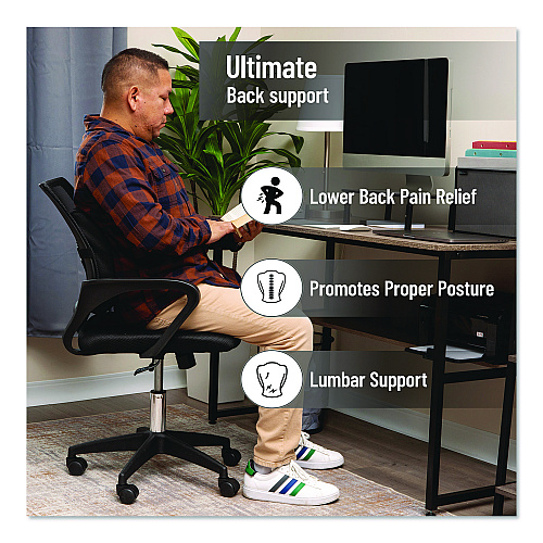 Mind Reader Memory Foam Ergonomic Lumbar Support Chair Cushion, 4 x 13.5 x 12.25, Black (BACKFOAMBLK)