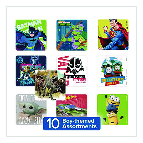 Smilemakers Cars, Trucks and Heroes Sticker Sampler Pack, Randomly Assorted Illustrations and Colors, 1,000/Box (2618382)