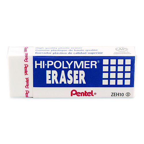 Pentel Hi-Polymer Eraser, For Pencil Marks, Rectangular Block, White, 10/Box (ZEH10PC10)